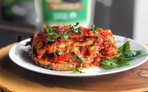 Amaranth Flake-Breaded Eggplant Parmesan