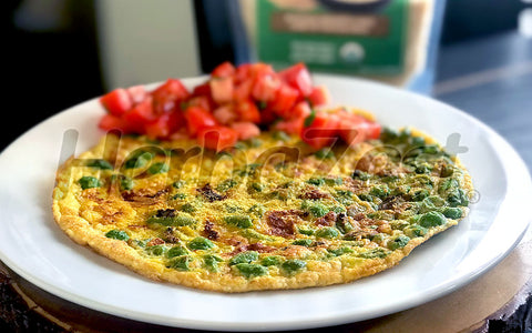 Amaranth Omelette with Green Peas and Beans