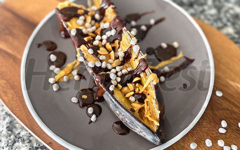 Baked Banana Boats with Kaniwa Pop