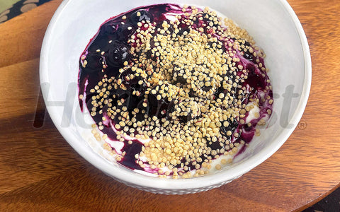 Blueberry Swirl Yogurt with Quinoa Crispies