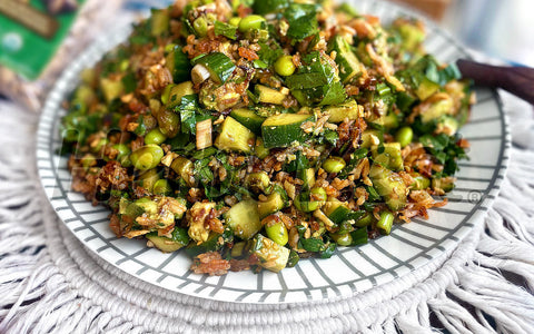 Crispy Rice Cucumber Salad with Sacha Inchi Seeds
