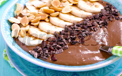 Peanut Butter Banana Smoothie Bowl with Cacao Nibs and Coconut