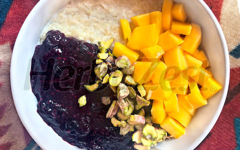 Quinoa Flake Porridge with Chia Blueberry Jam