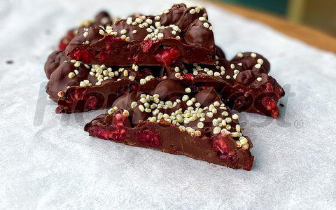 Raspberry Chocolate Bark with Quinoa Crispies