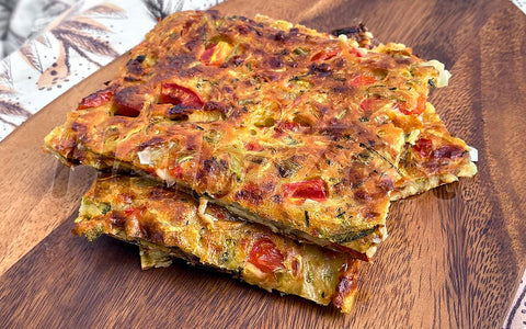 Tomato Zucchini Focaccia with Sacha Inchi Powder