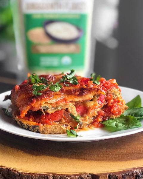 Amaranth Flake-Breaded Eggplant Parmesan