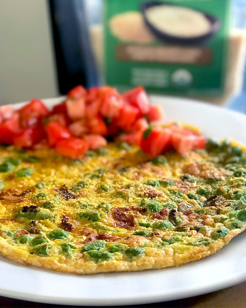 Amaranth Omelette with Green Peas and Beans