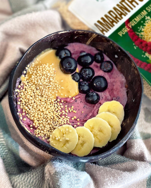Blueberry Smoothie Bowl with Amaranth Crispies