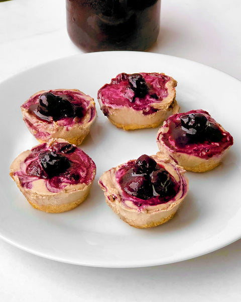 Camu Camu Cashew Cheesecakes with Blueberries