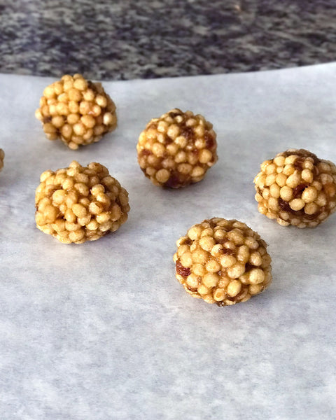 Peanut Butter Amaranth Pop Date Balls