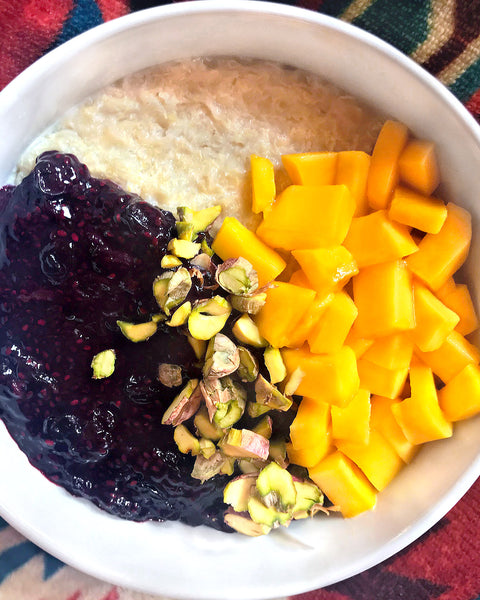 Quinoa Flake Porridge with Chia Blueberry Jam