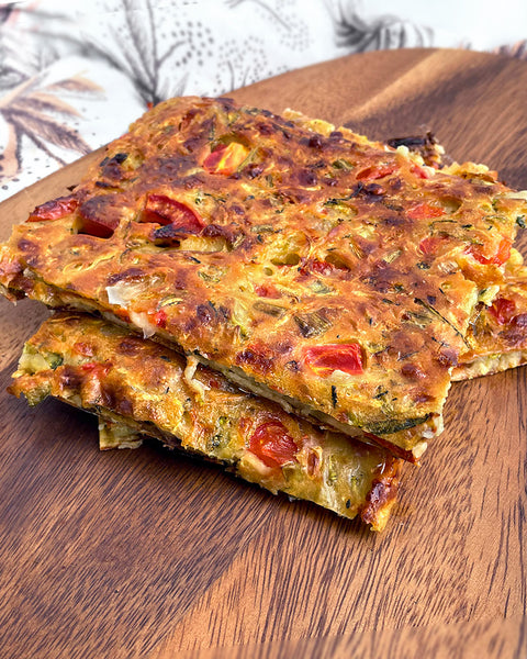 Tomato Zucchini Focaccia with Sacha Inchi Powder